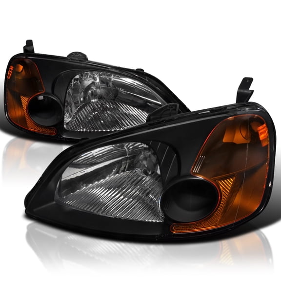 Spec-D Tuning Black Housing Headlights Compatible with 2001-2003 Honda Civic LX EX L+R Pair Head Light Lamp Assembly