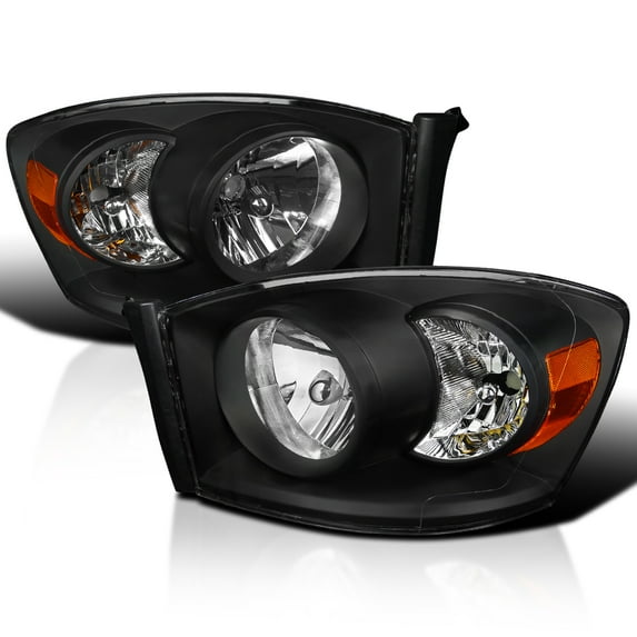 Spec-D Tuning Black Housing Headlights Compatible with 2006-2008 Dodge Ram 1500, 2006-2009 Dodge Ram 2500/3500, L+R Pair Head Lights Lamps Assembly