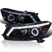 Spec-D Tuning Black Housing Smoke Lens LED Halo Projector Headlights Compatible with 2008-2012 Honda Accord 4-Door Sedan Left + Right Pair Headlamps Assembly