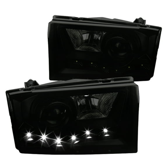 Spec-D Tuning Black Housing Smoke Lens Projector Headlights w/LED for 1999-2004 Ford F250 F350 Head Light Assembly Left + Right Pair