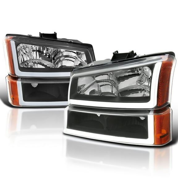 Spec-D Tuning Black LED Bar Headlights Compatible with 2003-2007 Chevy Silverado, Left + Right Pair Headlamps Assembly