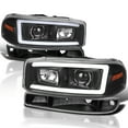 thumbnail image 1 of Spec-D Tuning Black LED Bar Projector Headlights + Bumper Lights Compatible with 1999-2006 GMC Sierra 1500/2500/3500, Left + Right Pair Headlamps Assembly, 1 of 7
