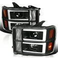 thumbnail image 1 of Spec-D Tuning Black LED Bar Projector Headlights Compatible with 2007-2013 GMC Sierra Models 1500 1500HD 2500HD 3500HD, Left + Right Pair Headlamps Assembly, 1 of 5