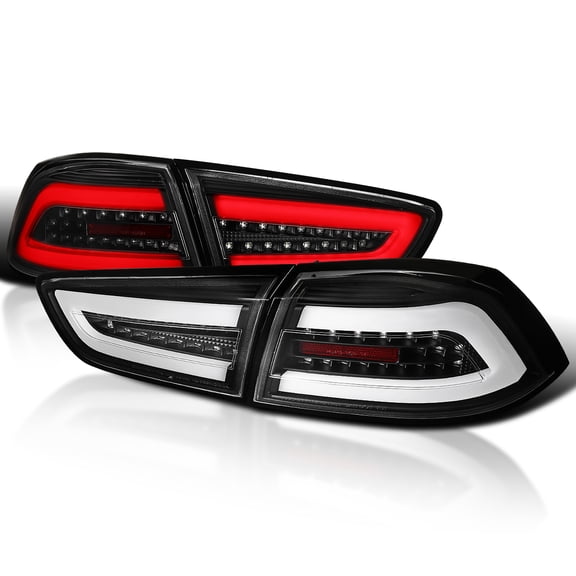 Spec-D Tuning Black LED Bar Tail Lights Compatible with 2008-2017 Mitsubishi Lancer, 2008-2015 Mitsubishi Lancer Evolution, Left + Right Pair Assembly