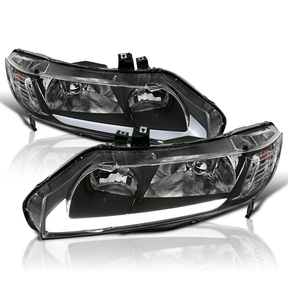 Spec-D Tuning Black LED DRL Headlights Compatible with 2006-2011 Honda Civic Sedan 4DR Left + Right Head Lights Assembly