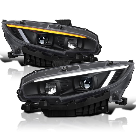 Spec-D Tuning Black LED DRL Projector Headlights w/ Switchback & Sequential Signal Compatible with 2016-2021 Honda Civic w/ Factory Halogen Headlamps, Left + Right Assembly