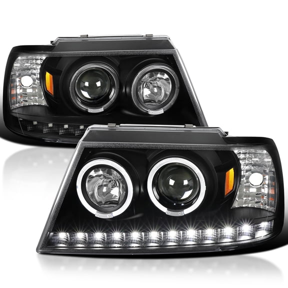 Spec-D Tuning Black LED Halo Projector Headlights Compatible with 2002-2005 Ford Explorer, Left + Right Pair Headlamps Assembly