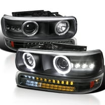 Spec-D Tuning Black LED Halo Projector Headlights   LED Bumper Lights Compatible with 1999-2002 Chevy Silverado 1500 2500 3500, Left   Right Pair Headlamps Assembly