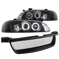 thumbnail image 1 of Spec-D Tuning Black LED Halo Projector Headlights + Mesh Bumper Hood Grille Compatible with 2000-2003 Nissan Sentra Left + Right Pair Headlamps Assembly, 1 of 7