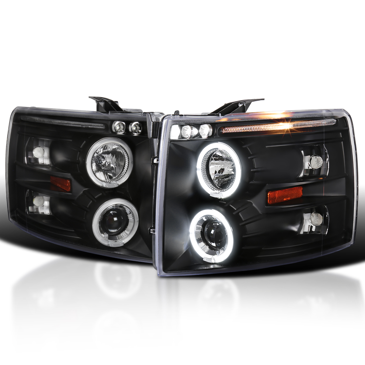 Cciyu Headlight Assembly Pair For 2007-2014 Chevy Silverado 1500 2500HD – Chrome Housing, Halogen, SAE-Certified
