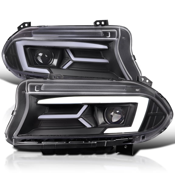 Spec-D Tuning Black LED Projector Headlights w/Sequential Turn Signal Compatible with 2015-2023 Dodge Charger with factory halogen headlights