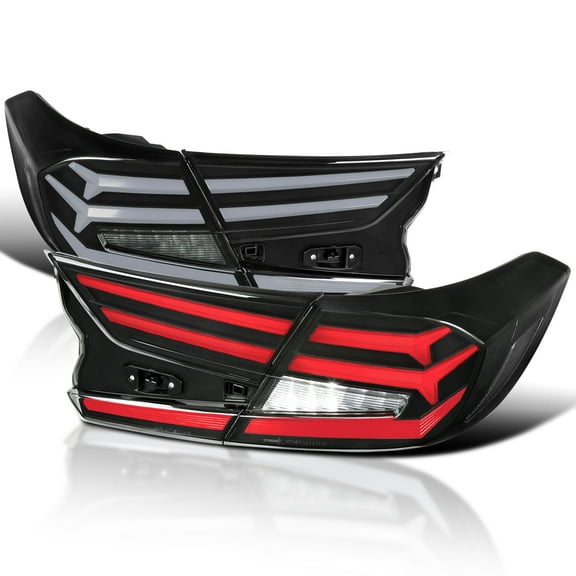 Spec-D Tuning Black LED Sequential Tail Lights w/ White Light Bars and Startup Animation Compatible with 2018-2022 Honda Accord 4Dr Sedan, Left + Right Pair Assembly