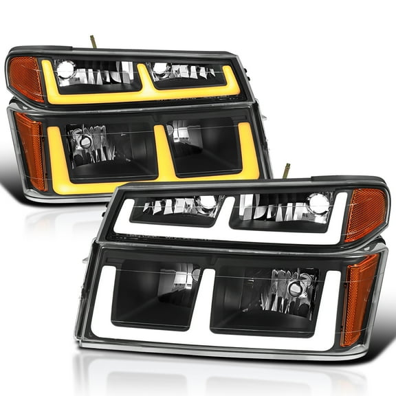 Spec-D Tuning Black LED Strip Headlights w/Switchback Compatible with 2004-2012 Chevy Colorado, 2004-2012 GMC Canyon, 2006-2008 ISUZU I-Series