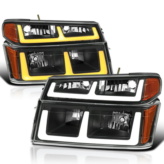Spec-D Tuning Black LED Strip Headlights w/Switchback Compatible with 2004-2012 Chevy Colorado, 2004-2012 GMC Canyon, 2006-2008 ISUZU I-Series