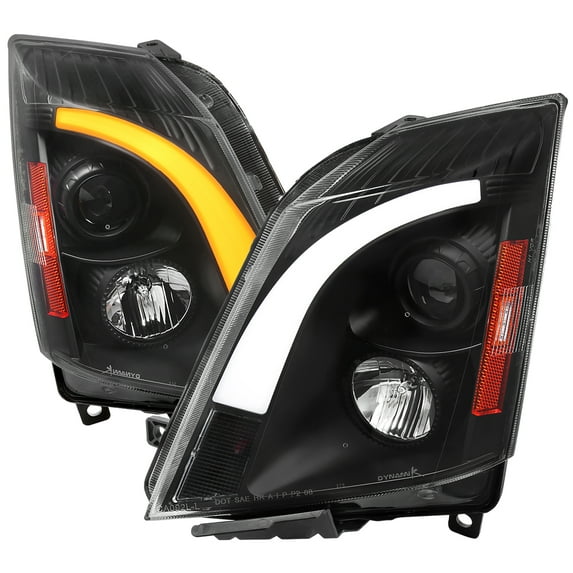 Spec-D Tuning Black LED Switchback Projector Headlights Compatible with 2008-2014 Cadillac CTS, Left + Right Pair Headlamps Assembly
