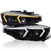 Spec-D Tuning Black LED Switchback Projector Headlights w/ Sequential Signal & Startup Animation Compatible with 2012-2015 BMW 3 Series F30 Sedan, Left + Right Pair Headlamp Assembly