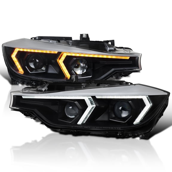 Spec-D Tuning Black LED Switchback Projector Headlights w/ Sequential Signal & Startup Animation Compatible with 2012-2015 BMW 3 Series F30 Sedan, Left + Right Pair Headlamp Assembly