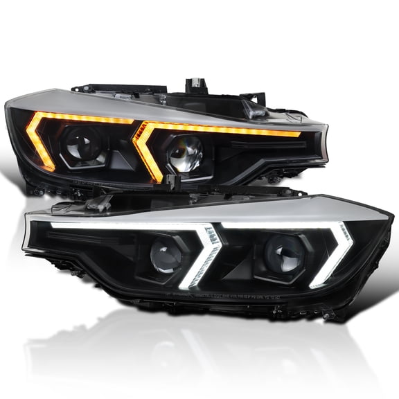 Spec-D Tuning Black LED Switchback Projector Headlights w/ Sequential Signal & Startup Animation Compatible with 2012-2015 BMW 3 Series F30 Sedan, Left + Right Pair Headlamp Assembly