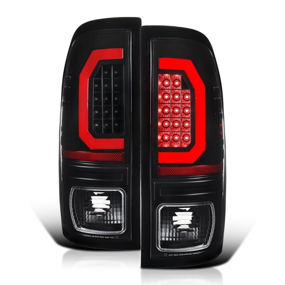 Spec-D Tuning Black LED Tail Lights w/ Red Fiber Optic LED Tube Compatible with 1997-2003 Ford F150 1999-2007 F250 F350 F450 F550 SuperDuty Left + Right Pair Assembly