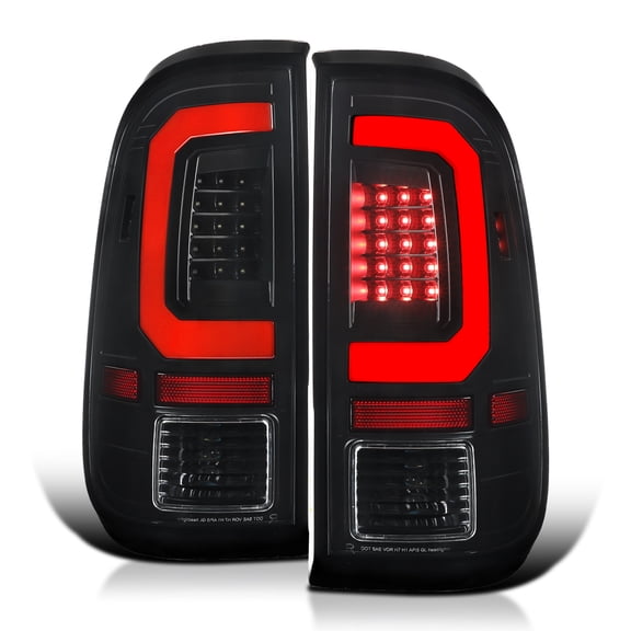 Spec-D Tuning Black LED Tail Lights w/ Red Fiber Optic LED Tube Compatible with 2008-2016 Ford F250 F350 F450 F550 SuperDuty, Left + Right Pair Assembly