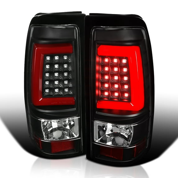 Spec-D Tuning Black LED Tail Lights w/ Red LED Light Bar Compatible with 1999-2002 Chevy Silverado GMC Sierra 1500/2500/3500 Models, Left + Right Pair Assembly
