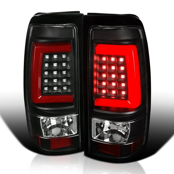 Spec-D Tuning Black LED Tail Lights w/ Red LED Light Bar Compatible with 1999-2002 Chevy Silverado GMC Sierra 1500/2500/3500 Models, Left + Right Pair Assembly