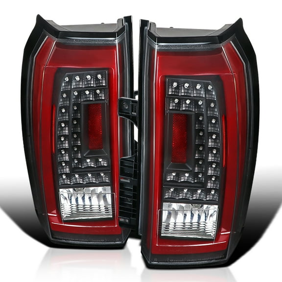 Spec-D Tuning Black LED Tail Lights w/ Red LED Light Bar Compatible with 2015-2020 GMC Yukon Denali SLE SLT, 2015-2020 GMC Yukon XL Denali SLE SLT, Left + Right Pair Assembly