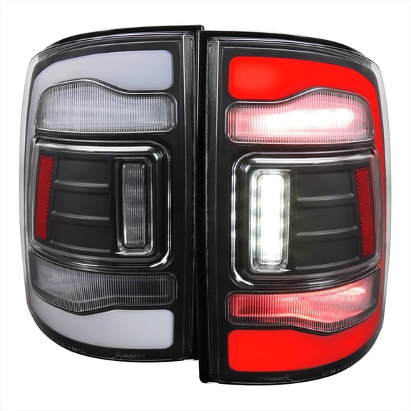 Spec-D Tuning Black LED Tail Lights w/ White LED Light Bar Compatible with 2009-2018 Dodge Ram 1500 2500 3500, Left + Right Pair Assembly