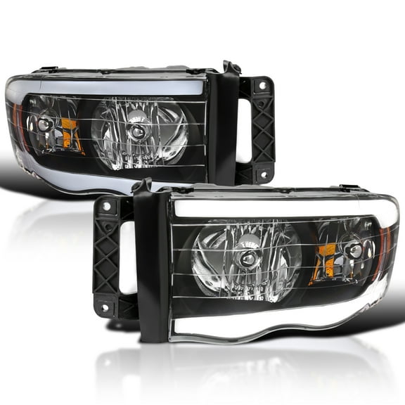 Spec-D Tuning Black LED Tube Headlights Compatible with 2002-2005 Dodge Ram 1500, 2003-2005 Ram 2500 / 3500, Left + Right Pair Headlamps Assembly