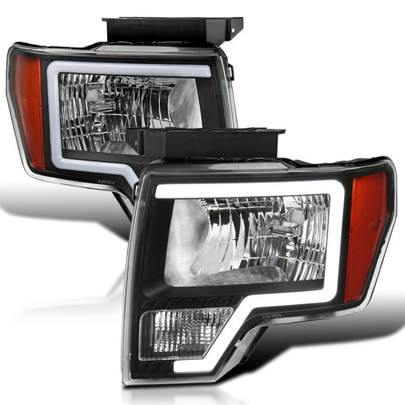 Spec-D Tuning Black LED Tube Headlights Compatible with 2009-2014 Ford F150 F-150, Left + Right Pair Headlamps Assembly