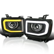 Spec-D Tuning Black LED Tube Projector Headlights Compatible with 2014-2015 GMC Sierra 1500 2015-2019 2500HD 3500HD Left + Right Pair Headlamps Assembly