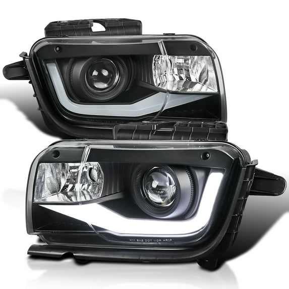 Spec-D Tuning Black LED Tube Projector Headlights Compatible with 2010-2013 Chevy Camaro, Left + Right Pair Headlamps Assembly