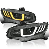 Spec-D Tuning Black LED Tube Projector Headlights w/Switchback Sequential Signal Compatible with 2016-2021 Honda Civic Models with Factory Halogen Headlights Left   Right