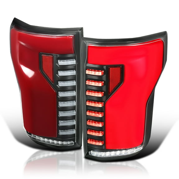 Spec-D Tuning Black Lightning Style LED Tail Lights w/ Red LED Sequential Turn Signal and Startup Animation Compatible with 2015-2017 Ford F150, Left + Right Pair Assembly