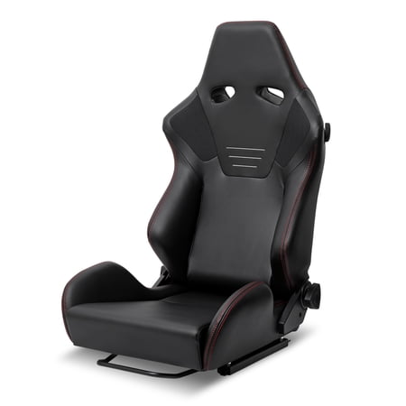 Spec-D Tuning Black Nappa Style PU Leather, Fully Reclinable Racing Seat w/Dual Sliders Compatible, 1 Seat