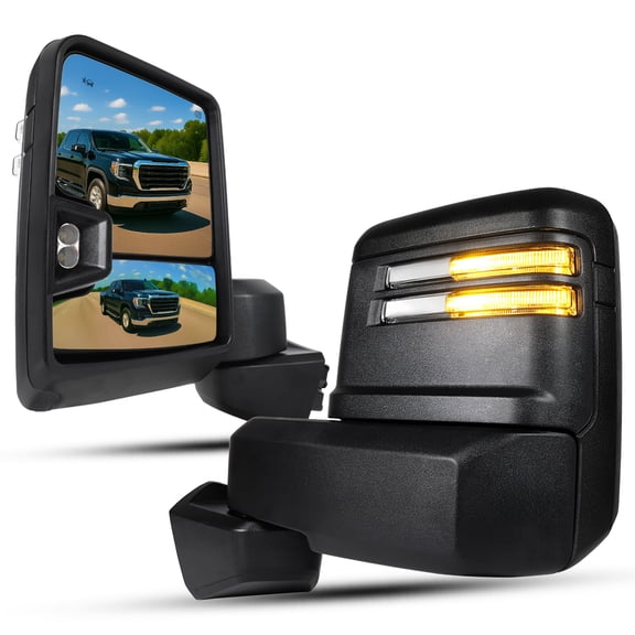 Spec-D Tuning Black Power Heated Tow Mirrors w/ LED Signal, Blind Spot Sensor, Temperature Sensor Compatible with 2019-2025 GMC Sierra 1500, Left + Right Pair
