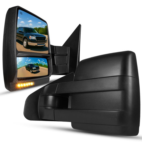 Spec-D Tuning Black Power Heated Towing Mirrors + LED Signal Puddle Lights Compatible with 2004-2006 Ford F150 F-150 Pickup Left + Right Pair