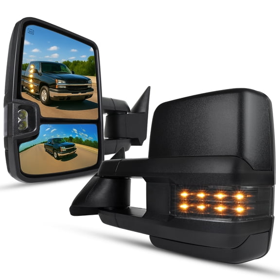 Spec-D Tuning Black Power Heated Towing Mirrors w/ Smoke LED Signal Compatible with 2003-2006 Chevy Silverado 1500/2500HD/3500, GMC Sierra, Left + Right Pair Assembly