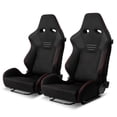 thumbnail image 1 of Spec-D Tuning Black Premium Suede, Red Stitching, Fully Reclinable Racing Seats w/Dual Sliders, 4 Point Harness Compatible, Left + Right Pair 2 Seats, 1 of 7