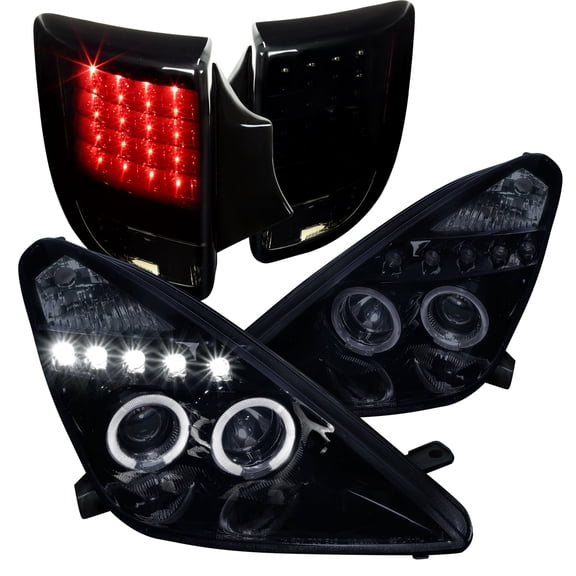 Spec-D Tuning Black Projector Headlight w/ LED Turn + 4w 8 LED Bumper Compatible with Celica Left + Right Pair Headlamps Assembly