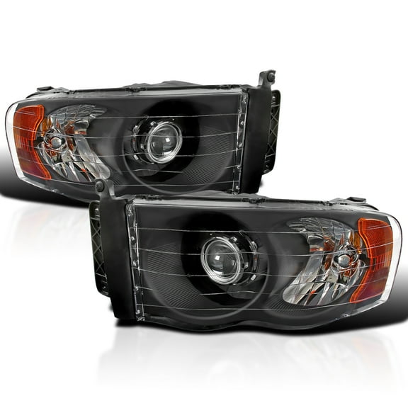 Spec-D Tuning Black Projector Headlights Compatible with 2002-2005 Dodge Ram 1500, 2003-2005 Dodge Ram 2500 /3500, Left + Right Pair Headlamps Assembly
