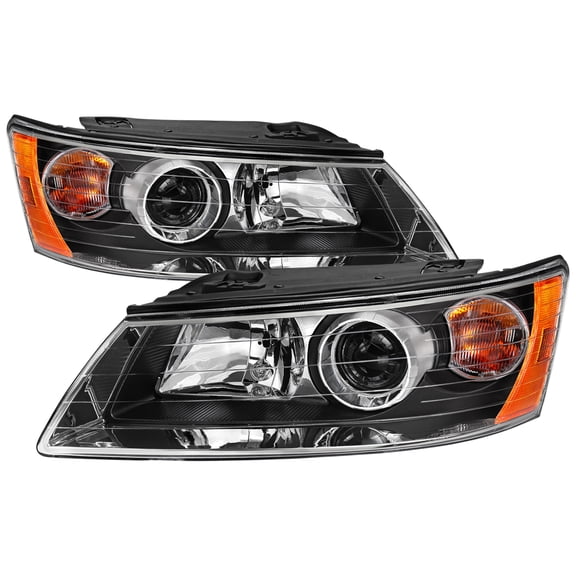 Spec-D Tuning Black Projector Headlights Compatible with 2006-2008 Hyundai Sonata, Left + Right Pair Headlamp Assembly