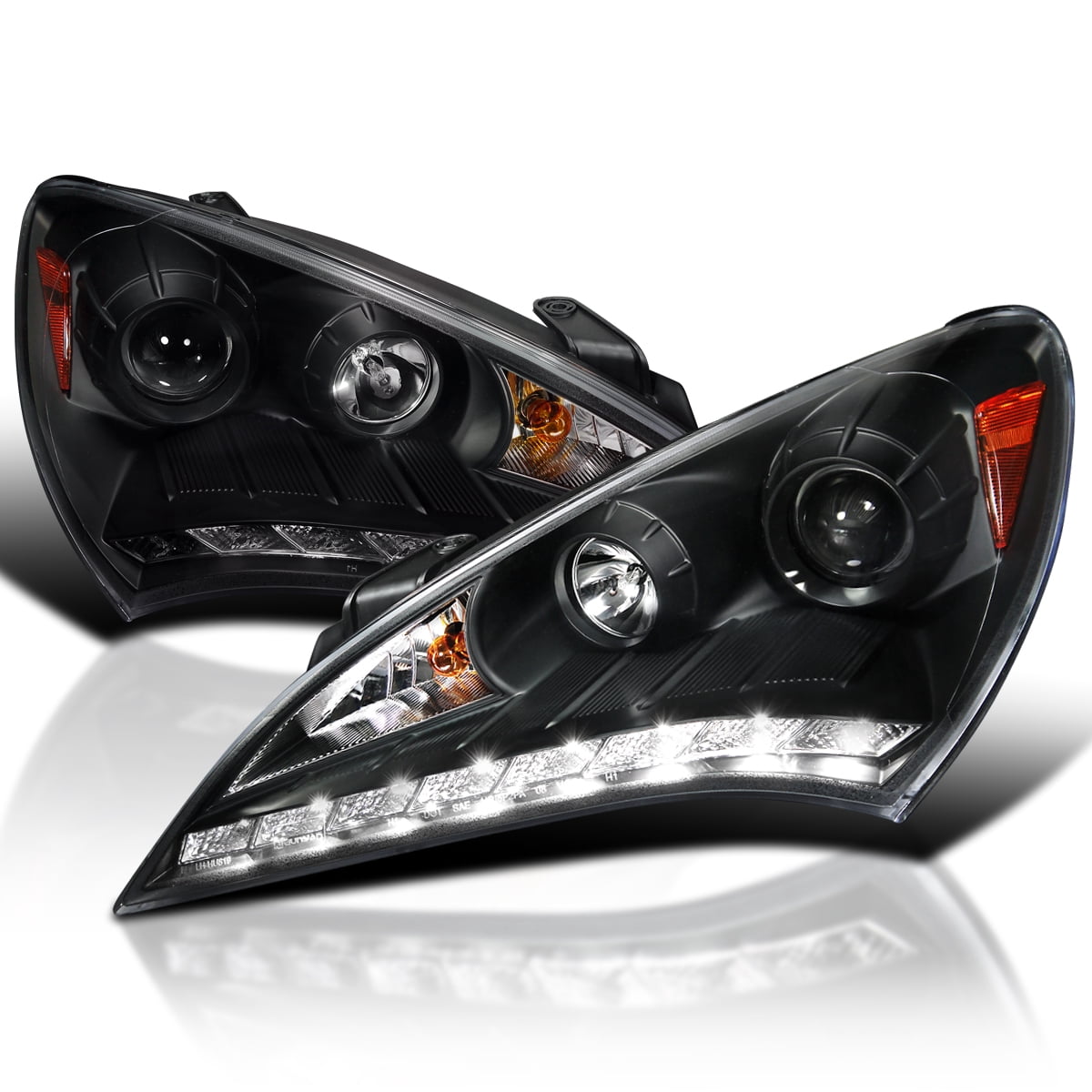 Spec-D Tuning Black Projector Headlights Compatible with 2010-2012 Hyundai Genesis 2-Door Coupe, Left + Right Pair Headlamps Assembly