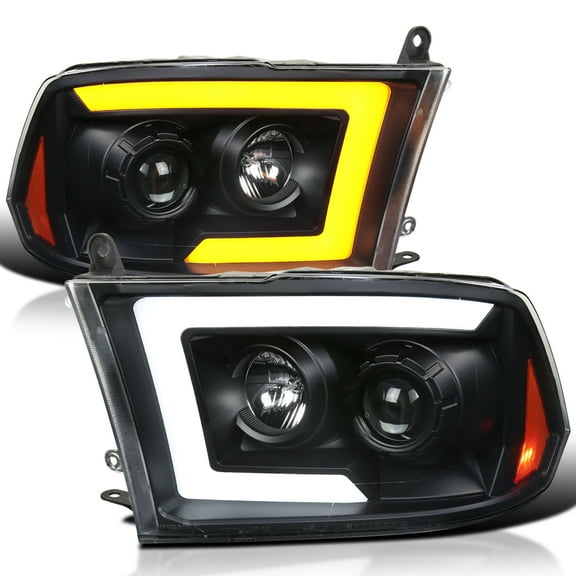 Spec-D Tuning Black Projector Headlights Sequential Switchback LED Signal Compatible with 2009-18 Dodge RAM 1500/2500/3500, 2019-24 Dodge RAM 1500 Left + Right Pair Headlamps Assembly