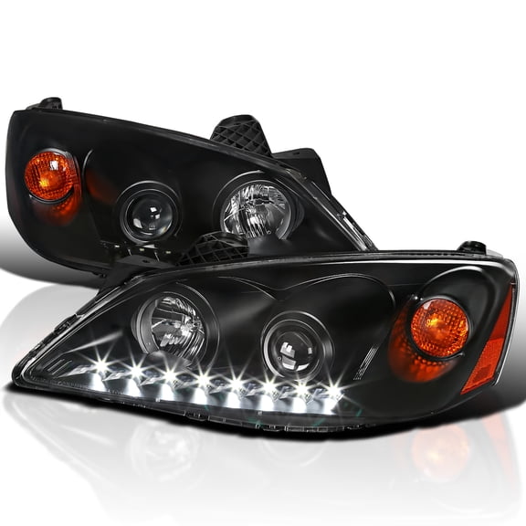 Spec-D Tuning Black Projector Headlights W/LED Compatible with 2005-2010 Pontiac G6, Left + Right Pair Headlamps Assembly