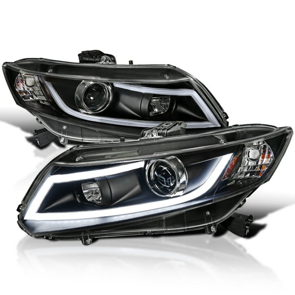 Spec-D Tuning Black Projector Headlights W/ LED Light Bar Compatible with 2012-2013 Honda Civic Coupe, 2012-2015 Honda Civic Sedan, Left + Right Pair Headlamps Assembly