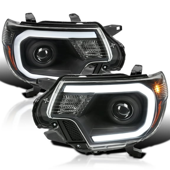 Spec-D Tuning Black Projector Headlights w/ LED Bar Compatible with 2012-2015 Toyota Tacoma, Left + Right Head Lights Assembly