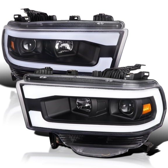 Spec-D Tuning Black Projector Headlights w/ LED Bar Compatible with 2019-2024 Dodge Ram 2500, 3500, 4500, Left + Right Pair Headlamps Assembly