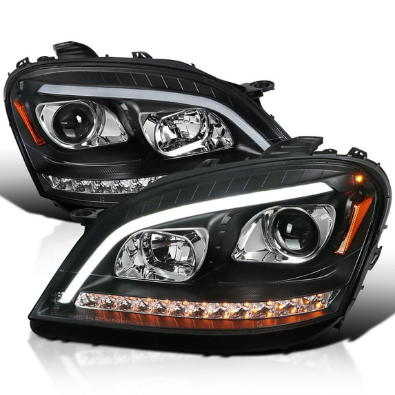 Spec-D Tuning Black Projector Headlights w/ LED Sequential Signal Compatible with 2006-2008 Mercedes Benz W164 ML350 ML500 ML-Class, Left + Right Pair Headlamps Assembly