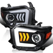 Spec-D Tuning Black Projector Headlights w/ LED & Sequential Turn Signal Compatible with 2014-2021 Toyota Tundra, Left   Right Pair Headlamps Assembly